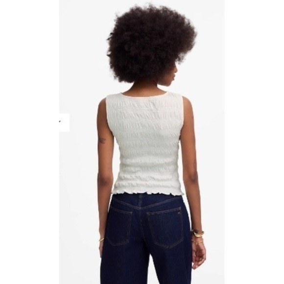 Madewell Top Womens XS White Smocked Boatneck Tank Sleeveless Cotton Blend NV912 - Picture 3 of 13
